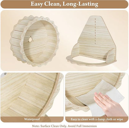 Wooden Hamster Wheel, Silent Running Wheel for Small Pets, 8 Inch Natural Wood Exercise Wheel with Stand, Quiet Spinner for Dwarf Hamsters, Roborovski, Gerbils, Mice and More