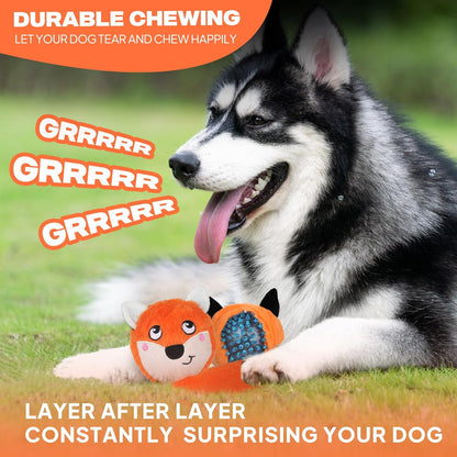 Fida Squeaky Dog Toys for Aggressive Chewers 3 in 1, Dog Chew Toys with 3 Layers,Interactive Dog Toys for Large Dogs Balls to Keep Them Busy for Small Medium Dogs(Fox)