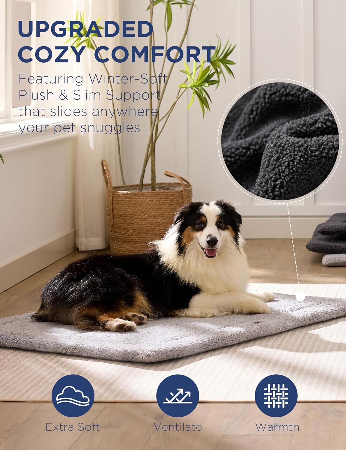 Joydeco Low Profile Dog Crate Mat Reversible Bed Pad, Washable Dog Pad Mat with Ultra Soft Fleece, Compact Design Kennel Beds Mats for Extra-Large Medium Small Pets, 41" x 28" Dark Gray