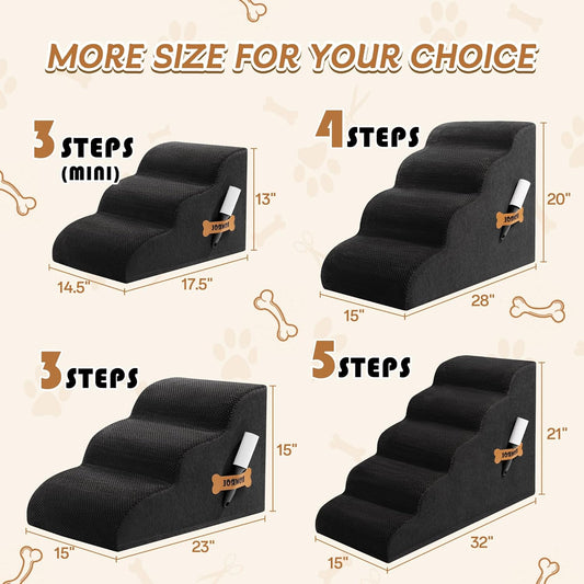 Dog Stairs, Romrol Dog Steps Ramp for High Bed and Couch, Dogs Ramp with Durable Non-Slip Waterproof Fabric Cover, Pet Stairs for Small Dogs and Cats or Pets Joints, 4-TiersBlack - Pawvie