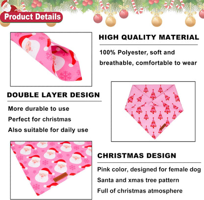 ADOGGYGO Christmas Dog Bandana, Xmas Tree Santa Pet Scarf, Premium Durable Fabric, Adjustable Fit Female Pet Christmas Bandanas for Medium Large Dogs (Large)