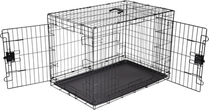 Amazon Basics Durable, Foldable Metal Wire Dog Crate with Tray, Double Door, 36 x 23 x 25 in, Black