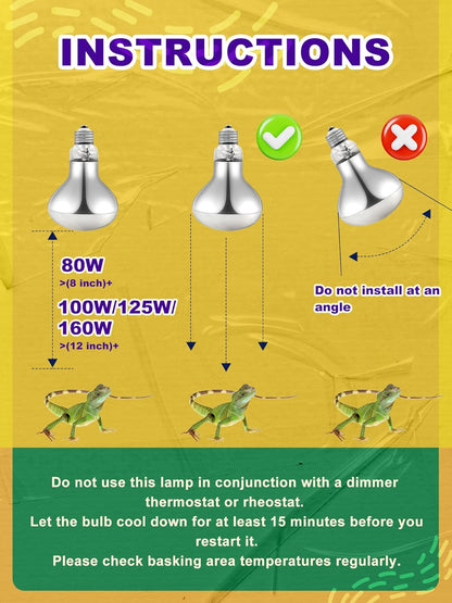 Heat Lamp Bulb, 125 Watt Pack of 2 Full Spectrum UVA UVB Reptile Heat Bulb, Basking Spot Light, Simulate Natural Sun Light for Reptile and Amphibian, Pack of 2