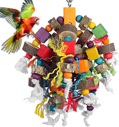 Parrot Toys 15.7 Inch Natural Material Bird Toys for Medium & Large Parrots Macaw Cockatiels Parakeets Cockatoo Conure Pet Bird Supplies