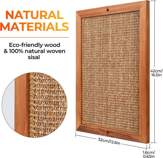 Cat Scratching Post - BXL, Natural Wooden Sisal Cat Wall Scratcher, Floor or Wall Mounted Vertical Cat Scratch Pad for Indoor Cats Adults or Kittens, Cat Wall Furniture Protector