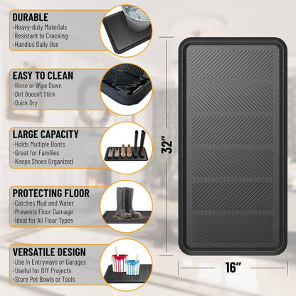 Indoor/Outdoor Hose-Wash Lines Design Non-Slip Rubber 16" x 32" Modern Entryway Mat for Entryway, Patio, Backyard, Garage, 16" x 32", Black