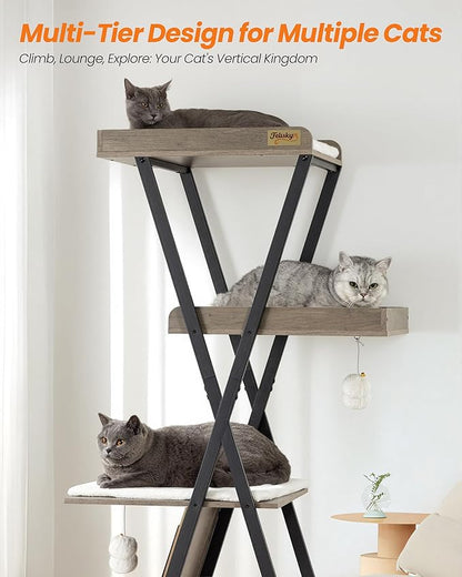 Modern Wood Cat Tree Tower for Indoor Cats Large Adult - 67 Inch Tall Multi-Level Heavy Duty Cat Condo Trees Furniture with Caves Perch Bed Scratching Board - XL Big Sturdy Wooden Kitty House