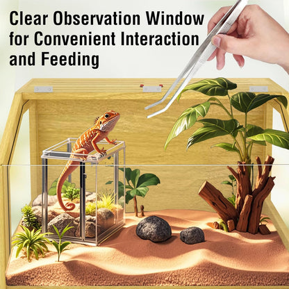 26 Gallon Reptile Terrarium Tank, Bearded Dragon, Snake Enclosure, Lockable Clear Acrylic Roof, Reptile Habitat Cage, Lizard Tank, Leopard Gecko Tank with Feeding Tongs, 24" L x 16" W x 16" H