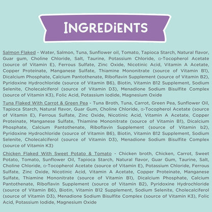 LOVE, NALA - Natural Adult Cat Wet Food - FLAKED Variety Pack - Salmon, Tuna, Chicken - Grain Free, Non-GMO, Lean Protein, Omega 3, Digestive Fiber Blend, Added Minerals & Vitamins - 12 Pack