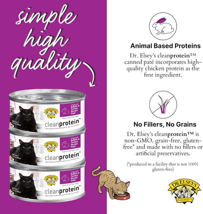 Dr. Elsey's cleanprotein Original Rabbit & Turkey Recipe Wet Cat Food, (Pack of 24), 5.3oz Cans