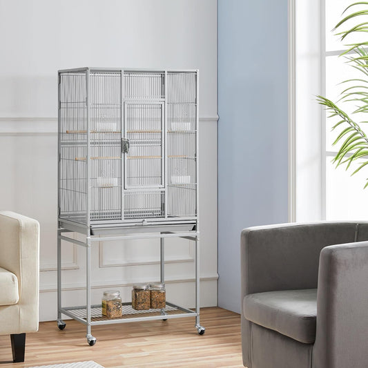 Yaheetech Metal Large Bird Cage Parrot Parakeet Cage w/Stand for Small Parrot Cockatiel Sun Parakeet Lovebird Budgie Finch Canary Green Cheek Conure, 54inch