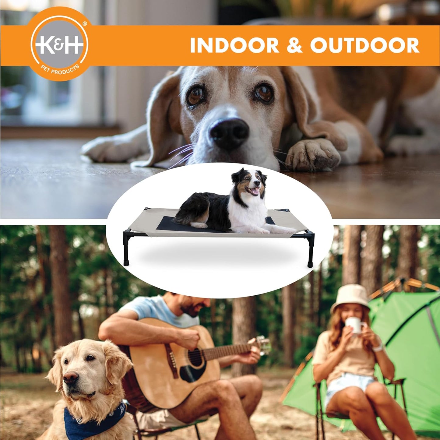 K&H Pet Products Outdoor Elevated Dog Cot, Breathable Cooling Elevated Cot Hammock Pet Bed for Large Dogs, Washable Mesh Cover, Raised Metal Frame, Collapsible, Portable - Large 42 X 30in Taupe