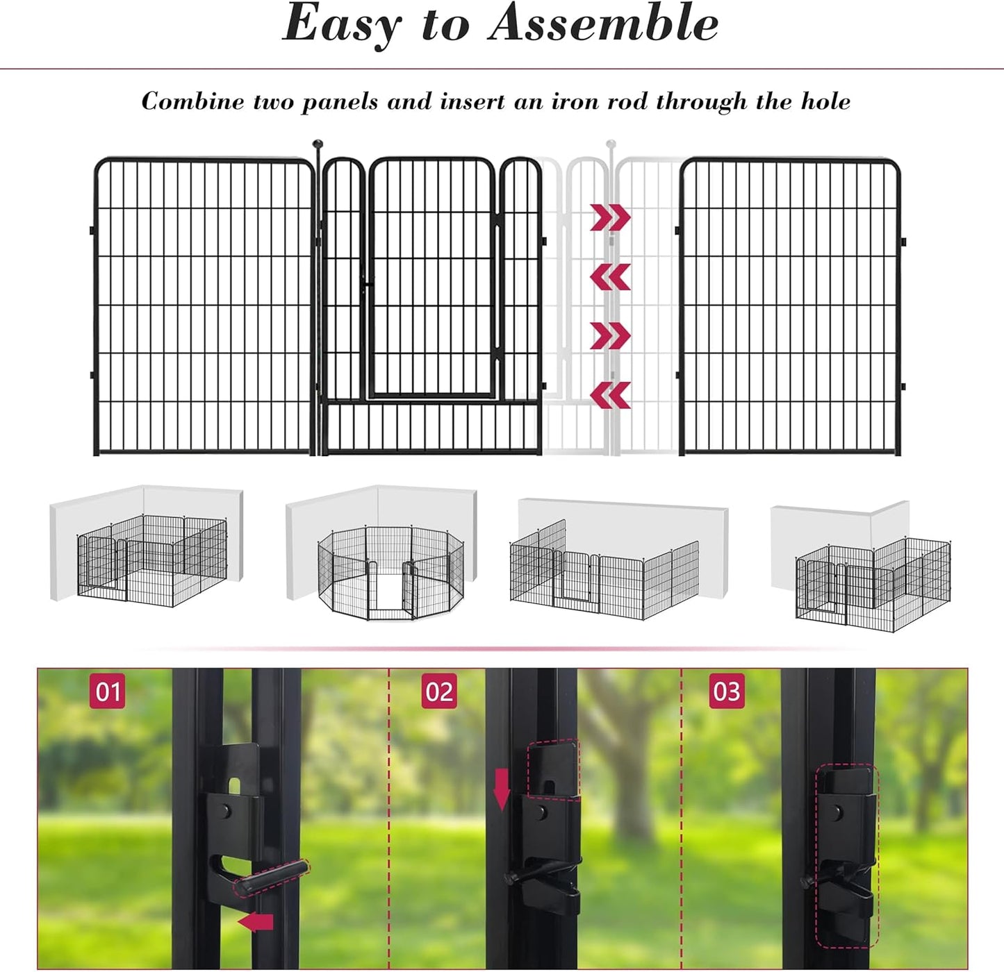 Dog Playpen 40 inch 30 Panels Indoor Outdoor Dog Pen for Large/Medium/Small Dogs Heavy Duty Metal Dog Fence Outdoor for Yard, Puppy Playpen with Door Portable Pet Fence for RV Camping Yard