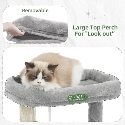 Cat Tree for Indoor Cats Large Adult, 70.5'' Cat Tower with Scratching Post, Sturdy Steel Pube Cat Tree Tower with Large Playing Platfrom, Hammock and Basket, Top Perch, Light Gray GCT024W