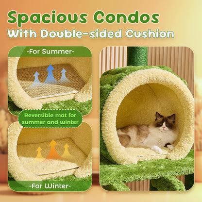 80.3'' Modern Cat Tree, Tall Cat Tower for Indoor Cats Adults, Luxury Climb Tower with Scratching Post, Heavy Duty Cat Condo with Ladder, Toys, Double Sided Mat, Lotus Perch for Multi-Cat Families