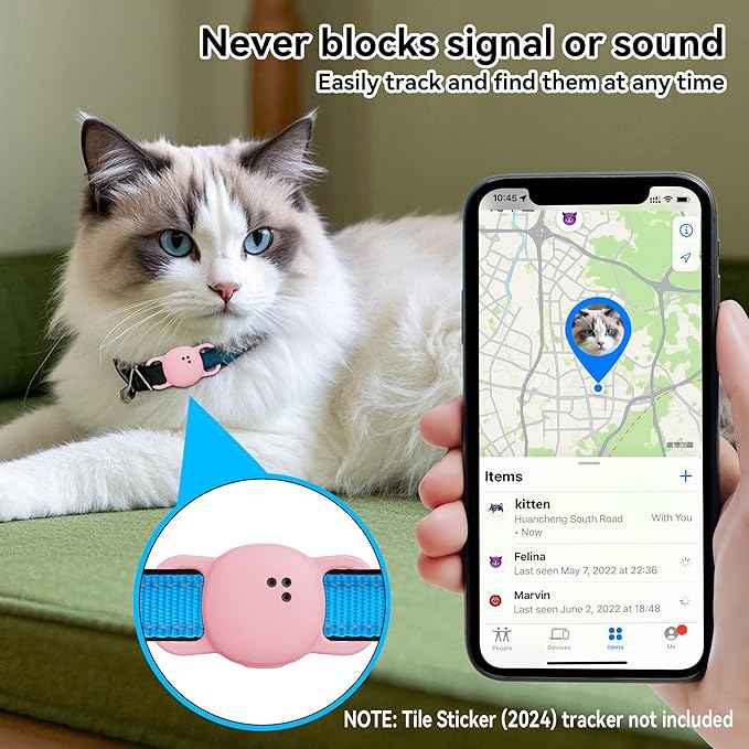DDJ Cat Collar Case for Life360 Tile Sticker Tracker, 2-Pack Silicone Anti-Lost Protective Cover for Life 360 Tile Sticker Holder for Dog/Pet Collars, Durable, Easy Installation, Lightweight, Pink