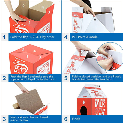 Cat Scratcher Cardboard, Scratching Pad House Bed Furniture Protector, Infinity Shape, Curved (Red, Milk Box)