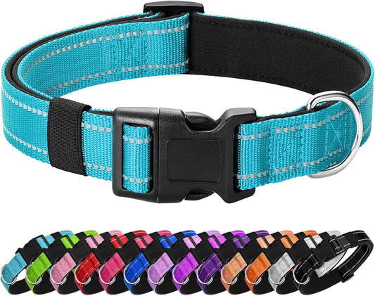 Reflective Dog Collar Padded with Soft Neoprene Breathable Quick Release Basic Dog Collars for Large Dogs Sky Blue Boy