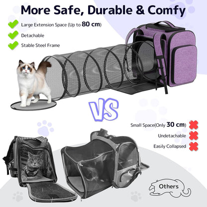 Pawtners Cat Carrier Backpacks Expandable Cat Backpack with Breathable Mesh, Pet Carrier Backpack for Cats Small Dogs Puppies Up to 18 Lbs, Dog Carrier Backpack for Travel Hiking Camping Outdoor - Pawvie