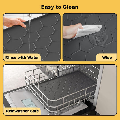 Pieviev Dog Cat Food Bowl Mat, Silicone Waterproof Food Grade Pet Food Mat for Floor, High Raised Edge to Prevent Spills, Non-Slip & Easy Clean Pet Placemat for Dog & Cat Bowls, 34''x22'', Dark Gray