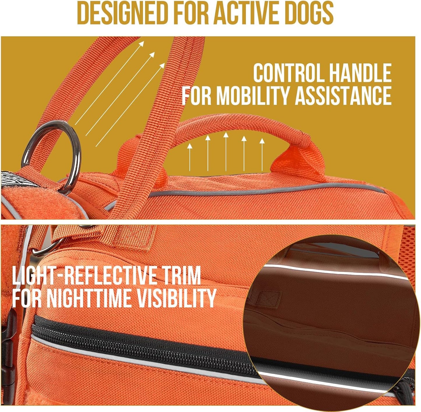 Onetigris Dyno Outdoor Harness for Dogs with Pockets, Front Range Pack, Saddle Bag Dog Hiking Vest with Handles