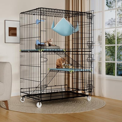 3-Tier Cat Cage Indoor: Medium Cat Enclosure Pet Playpen Detachable Metal Wire Kennel Collapsible Crate with Scratching Post & Plush Pads & Hammock for Cats Kittens