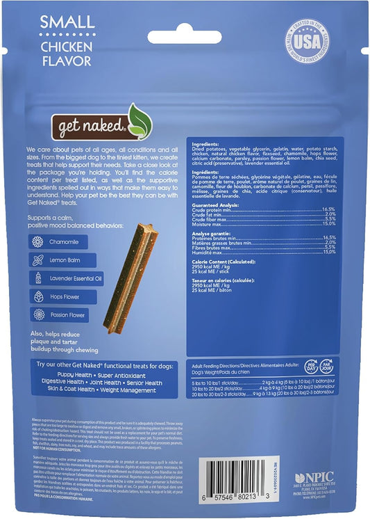 Get Naked Calming Dental Sticks for Dogs â Grain-Free Chicken Flavor, Anxiety Relief with Chamomile, Passion Flower, No CBD, Tartar Control, Gluten-Free â Small Sticks 6.2 oz Bag