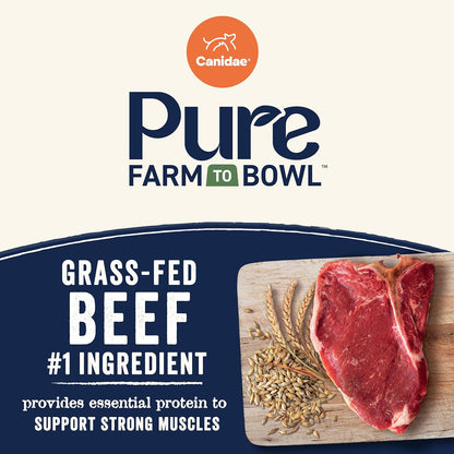 CANIDAE Pure Farm to Bowl Grass-Fed Beef & Barley Dry Dog Food, Adult, 22lb