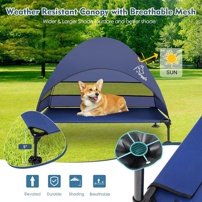 Upgraded Elevated Dog Bed with Canopy, Portable Raised Outdoor Dog Bed with Stable Anti-Slip Feet, Wider Shade Pet Bed Cot, Raised Dog Beds for Large Dogs Camping, Indoor & Outdoor Use