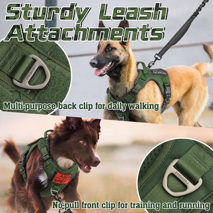 rabbitgoo Tactical Dog Harness for Small Dogs, No Pull Military Service Vest with Handle & Molle, Easy Control for Training Walking, Adjustable Reflective Straps, Green, S