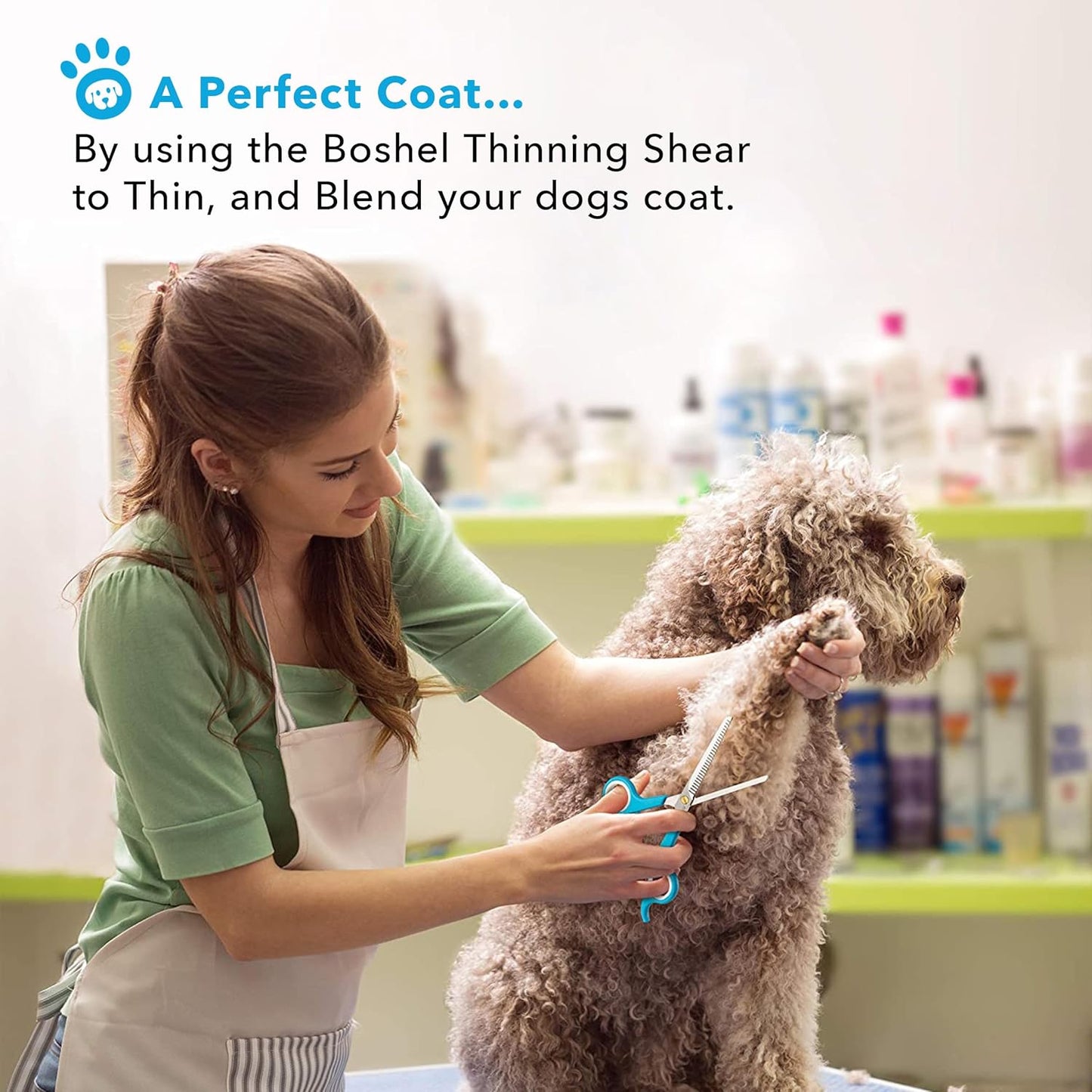 BOSHEL 3 Pc Dog Grooming Scissors Kit - 7" Scissor For Body Hair Trimming, 6" Small Micro-serrated Scissor For Face, Ear, & Paws, Thinning Shears For Dogs - Professional Dog Grooming Kit For Cat & Pet