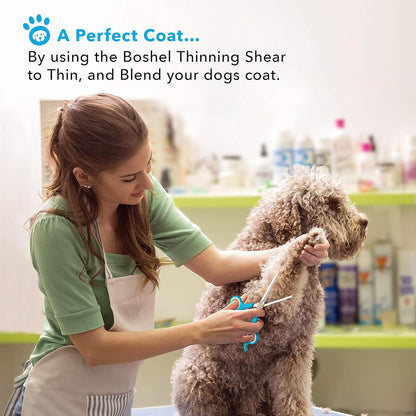 BOSHEL 3 Pc Dog Grooming Scissors Kit - 7" Scissor For Body Hair Trimming, 6" Small Micro-serrated Scissor For Face, Ear, & Paws, Thinning Shears For Dogs - Professional Dog Grooming Kit For Cat & Pet