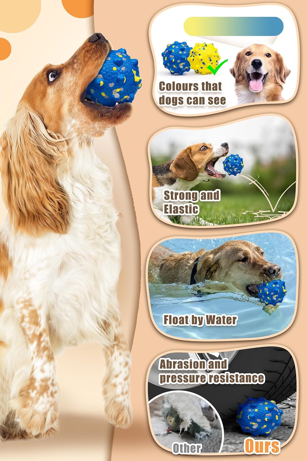 Dog Tennis Balls for Aggressive Chewers, Indestructible Durable Bouncy Interactive Toy for Dogs Fetch Game Lightweight Floating Outdoor Training(Yellow+Blue Mixed Large)