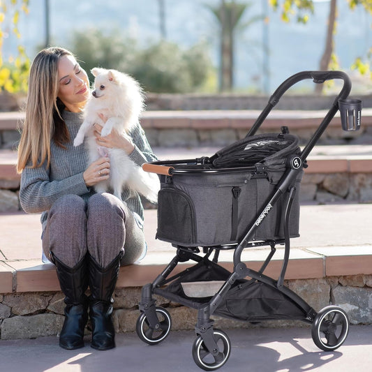T3 Foldable Pet Stroller for Small Dogs & Cats â 3-in-1 Lightweight Design, 180° Canopy & Detachable Carrier (Black)