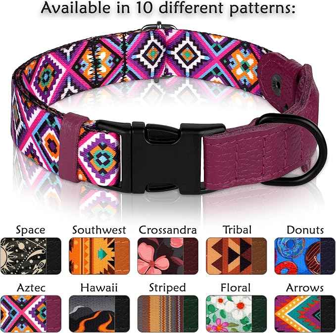 AirTag Dog Collar with Metal Buckle - Printed Nylon Soft Leather Dog Collar with Apple AirTag Holder - Secure Tracking GPS Pet Collars for Girl Boy Small Large Dogs (S, 12"-15" Neck Fit, Aztec)