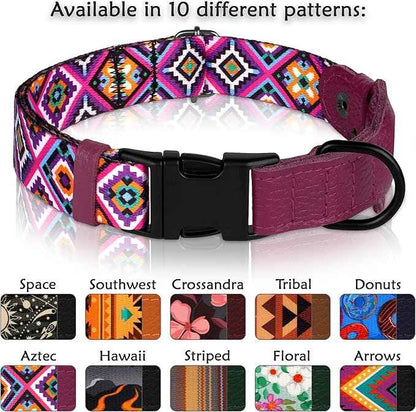 AirTag Dog Collar with Metal Buckle - Printed Nylon Soft Leather Dog Collar with Apple AirTag Holder - Secure Tracking GPS Pet Collars for Girl Boy Small Large Dogs (S, 12"-15" Neck Fit, Aztec)