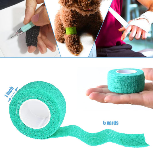9 Pack 1" x 5 Yards Self Adhesive Bandage Wrap Self Stick Wrap for Ankle, Wrist, Finger, Sports, Breathable Cohesive Vet Tape for Pets (Middle Green)