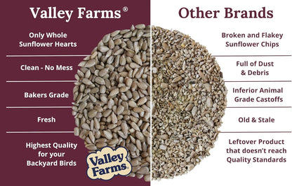 Valley Farms Whole Sunflower Hearts for Birds 4 LB 2-Pack (8 LB Total), Sunflower Kernels Wild Bird Food, No Mess Wild Bird Seed for Outside Feeders, Sunflower Hearts Birdseed