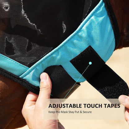Harrison Howard Pro Luminous Horse Half Face Fly Mask Large Eye Space with Ears UV Protection for Horse Teal S