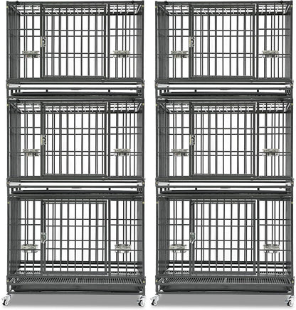 Homey Pet 2 Pack Three Levels 37 Inch Dog Crate, Escape Proof Dog Cage Kennel Indoor with Top Access and Lockable Wheels, Removable Tray, Heavy Duty Dog Crates for Medium/Small Dogs