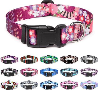 Mercano Adjustable Dog Collar - Special Design Patterns, Soft Nylon Comfortable Durable Pet Collar for Small Medium Large Dogs (L, Colorful Flower)