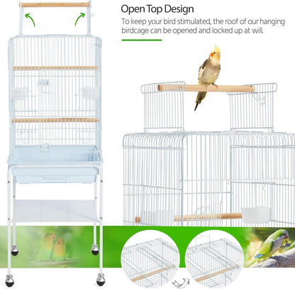 Yaheetech Play Open Top Parrot Bird Cages for Sun Parakeet Cockatiel Green Cheek Conure Lovebird w/Detachable Rolling Stand, White
