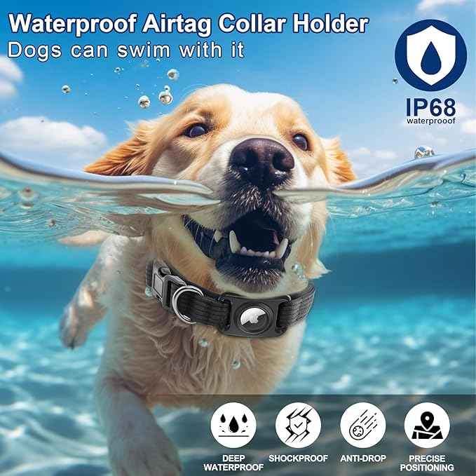SANKALA Airtag Dog Collar Holder, [2 Pack] Waterproof Airtag Holder for Dog Collar, TPU & Silicone Full Body Covered Apple Airtag Case for Dog Collar, Airtag Protective Cover for Pet Collar, Black
