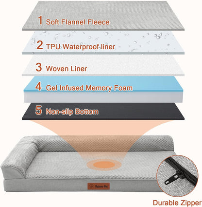 Orthopedic Dog Bed, 3 Inch Memory Foam Dog Beds for Large Dogs, Washable Removable Cover, Nonskid Bottom, Waterproof Pet Couch for Indoor, Outdoor or Car Use, 44x32 Inches XXL Light Grey