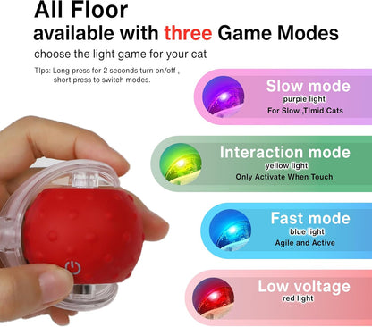 Interactive Cat Toy – Motion Activated Rolling Ball with LED Lights & 3 Play Modes & Two Different Tails - Best Toy for Indoor Cats & Kittens to Stay Active and Stimulate Hunting Instinct (Red)