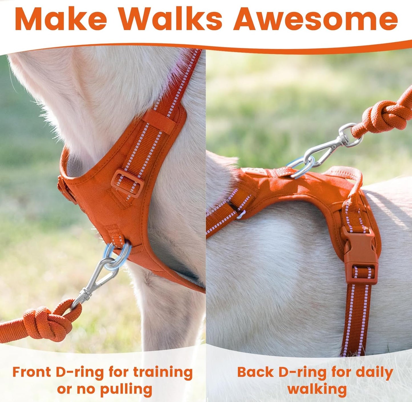 No Pull Dog Harness, Reflective Puppy Vest for Small Medium Large Sized Dog(Orange,S)