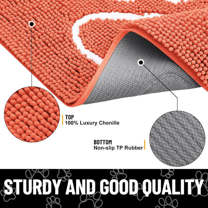 Smiry Dog Door Mat for Muddy Paws, Absorbent Dirt Trapper Non Slip Quick Dry Washable Chenille Mat for Mud Dogs, Entry Rug for Indoor and Outdoor (30x20 Inches, Coral)