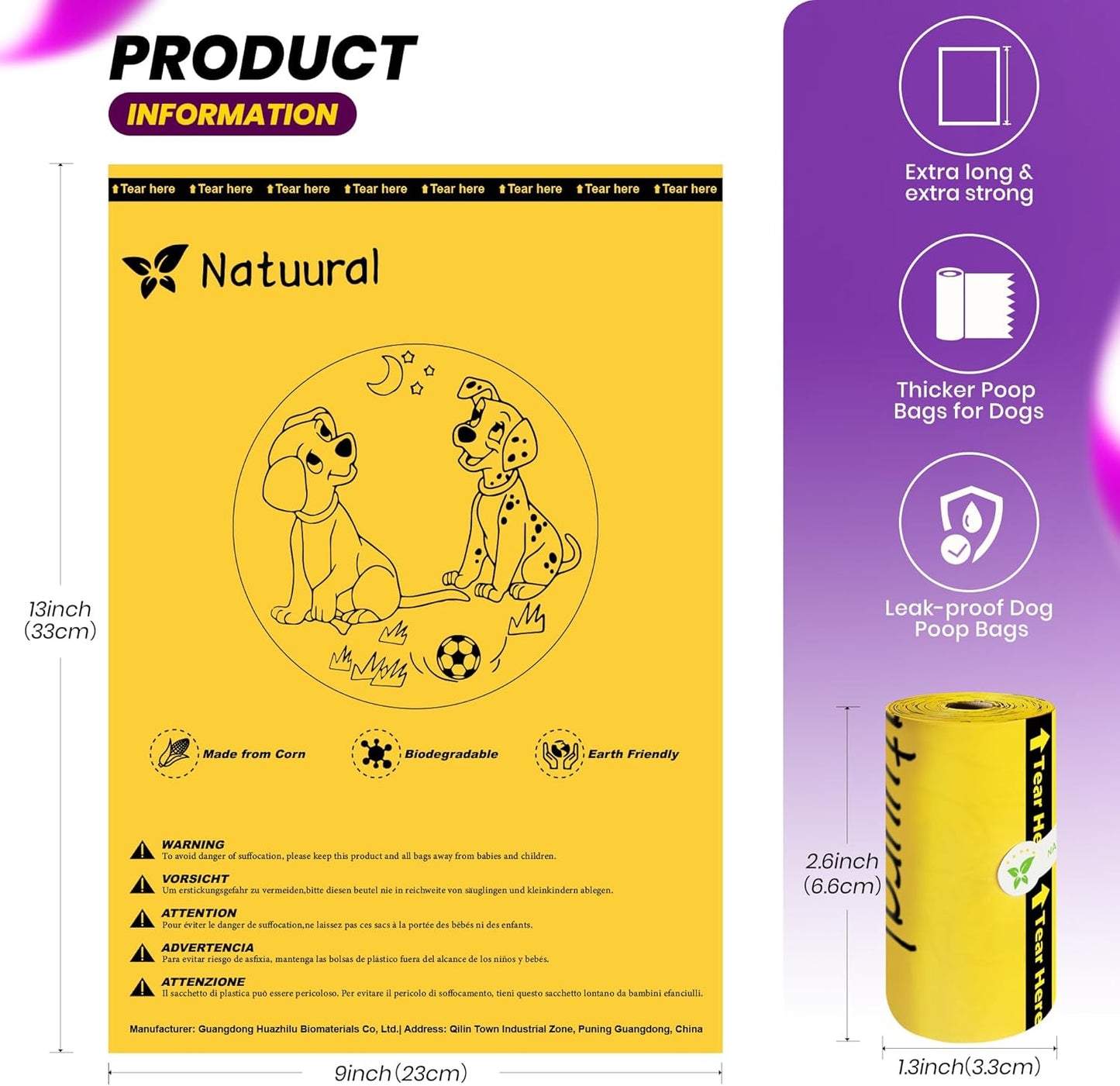 Dog Poop Bags-150 Counts with Holder (10 Rolls), Biodegradable Poop Bags, Eco-friendly and Easy to Open, Thick Dog Waste Bags (Yellow)