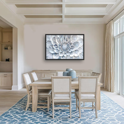 Abstract Flower Large Wall Art White Silver Floral Pictures Wall Decor Neutral Canvas Print Painting Artwork for Bathroom Living Room Bedroom 36L" x 24W"