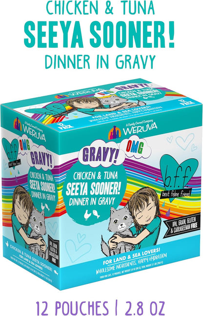 Weruva B.F.F. OMG - Best Feline Friend Oh My Gravy!, Seeya Sooner! with Chicken & Tuna in Gravy Cat Food, 2.8oz Pouch (Pack of 12)